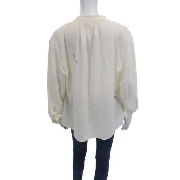 Boss Hugo Boss Women Basic Beige Button Up Blouse Long Sleeve Round Neck Size 8 - Picture 3 of 9